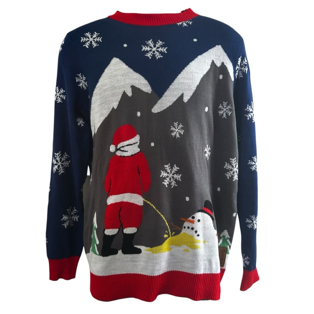 Tipsy Elves Santa Snowman Ugly Christmas Sweater men’s sz medium graphic mature